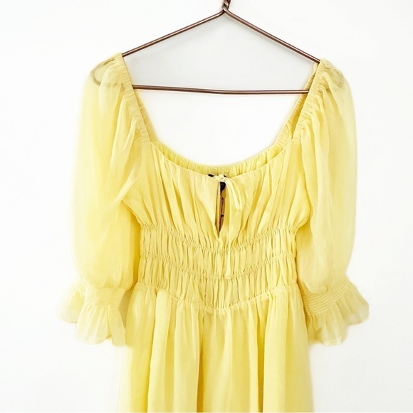 Majorelle Revolve Dress Womens XS Lelani Yellow Smocked Waist Mini New - Picture 3 of 8